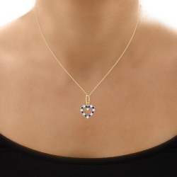 14K Gold Open Heart Necklace with Sapphire - Nusrettaki