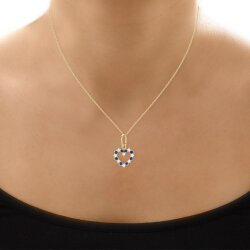 14K Gold Open Heart Necklace with Sapphire - Nusrettaki