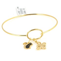 14 Ayar Altın Sallantılı Sincap ve Taşlı Kelebek Kelepçe Bilezik - 3