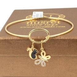 14 Ayar Altın Sallantılı Sincap ve Taşlı Kelebek Kelepçe Bilezik - 5