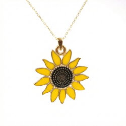 14 Ayar Altın Sarı Mineli Ayçiçek Kolye - Nusrettaki (1)