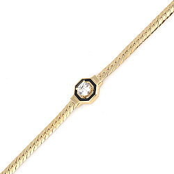 14 Ayar Altın Sık Örgülü Taşlı Zincir Bileklik - 4