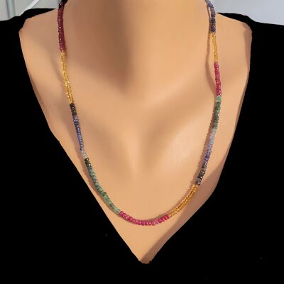 14 Ayar Altın Sitrin, Yakut, Zümrüt, Safir Taşlı Kolye - 1