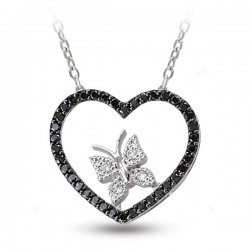Nusrettaki - 14K Gold Black Diamond Heart Necklace