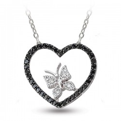 14K Gold Black Diamond Heart Necklace - Nusrettaki