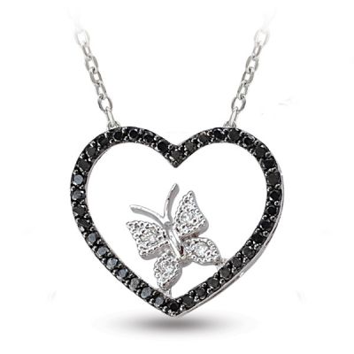 14K Gold Black Diamond Heart Necklace - 1