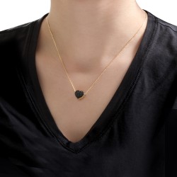 14K Gold Heart Necklace with Black Zirconium - Nusrettaki