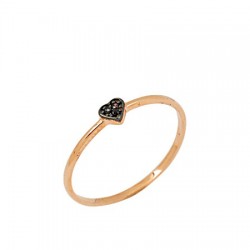 14K Gold Tiny Heart Ring with Black CZ - Nusrettaki