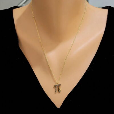 14 Ayar Altın Siyah Taşlı Pi Sayısı Modeli Kolye - 1