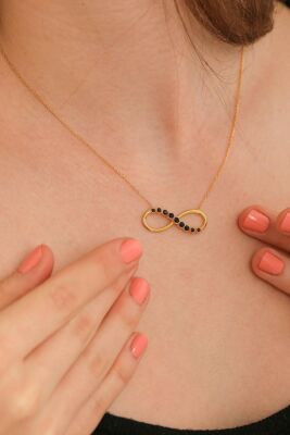 14 Ayar Altın Siyah Taşlı Sonsuzluk Modeli Kolye - 1