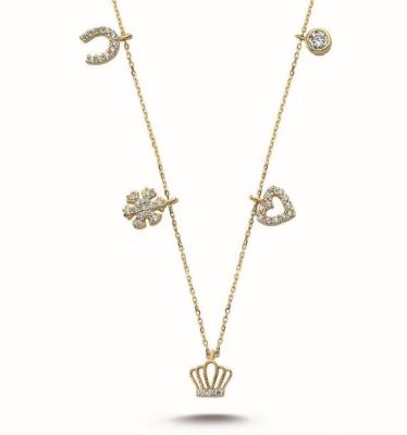 Gold Crown & Heart & Snowflake Lucky Necklace - 1