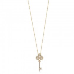 Nusrettaki - 14K Gold Clover Key Necklace with CZ