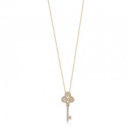 14K Gold Clover Key Necklace with CZ - Nusrettaki