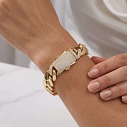 14 Ayar Altın Taşlı Büyük Kutu Kilitli Gurme Zincir Bileklik - Nusrettaki (1)