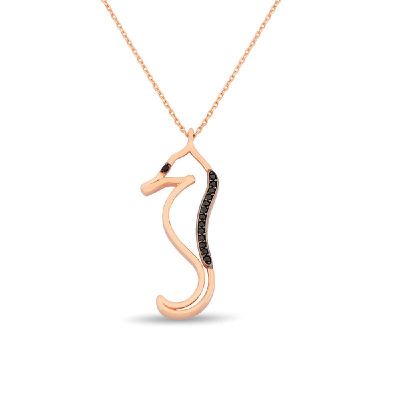 14 Ayar Altın Taşlı Deniz Atı Kolye - 1