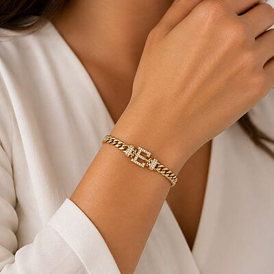 14 Ayar Altın Taşlı Harfli İnce Gurmet Zincir Kolye - 1