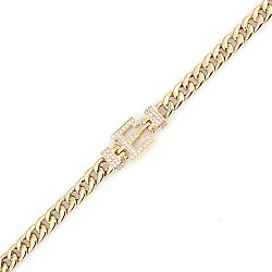 14 Ayar Altın Taşlı Harfli İnce Gurmet Zincir Kolye - 4