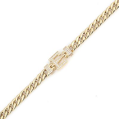 14 Ayar Altın Taşlı Harfli İnce Gurmet Zincir Kolye - 4