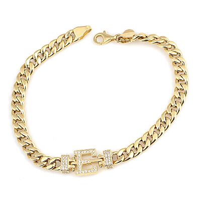 14 Ayar Altın Taşlı Harfli İnce Gurmet Zincir Kolye - 2