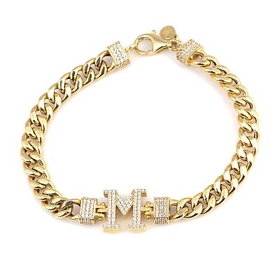 14 Ayar Altın Taşlı Harfli Kalın Gurmet Zincir Kolye - 3