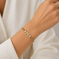 14 Ayar Altın Taşlı Harfli Kalın Gurmet Zincir Kolye - Nusrettaki