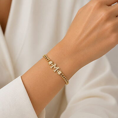 14 Ayar Altın Taşlı Harfli Kalın Gurmet Zincir Kolye - 1