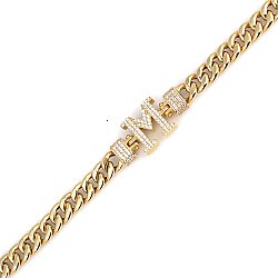 14 Ayar Altın Taşlı Harfli Kalın Gurmet Zincir Kolye - Nusrettaki (1)