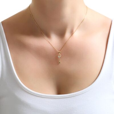 14K Gold Love is Key Necklace - 1