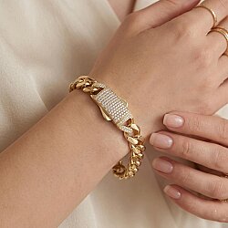 14 Ayar Altın Taşlı Kutu Kilitli Gurme Zincir Bileklik - Nusrettaki (1)