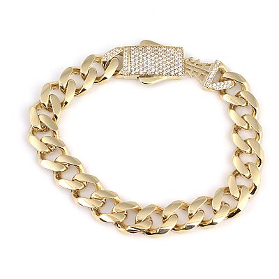 14 Ayar Altın Taşlı Kutu Kilitli Gurme Zincir Bileklik - 1