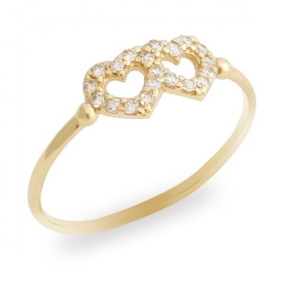 14K Gold Couple Heart Ring - 1
