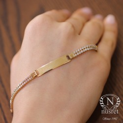 14K Gold Bracelet for Kids with Diamond Like Cz's - Nusrettaki