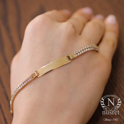 14K Gold Bracelet for Kids with Diamond Like Cz's - 1