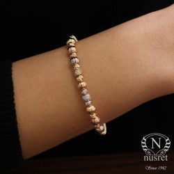 Nusrettaki - 14K Gold Bangle Dorica Bracelet, Three Colors Beaded