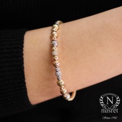 14K Gold Bangle Dorica Bracelet, Three Colors Beaded - Nusrettaki (1)