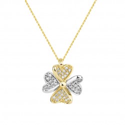 Nusrettaki - 14K Gold Clover Heart Necklace with Zirconium