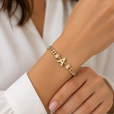 14 Ayar Altın Taşsız Harfli Kalın Gurmet Zincir Kolye - 1