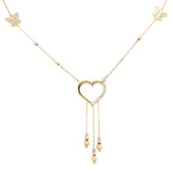 14K Gold Hearts & Beaded Necklace - Nusrettaki (1)