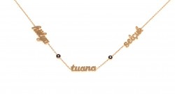 14K Gold Three Name Necklace with Evil Eye 