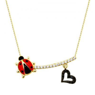 14K Gold Ladybug & Heart Necklace - 1