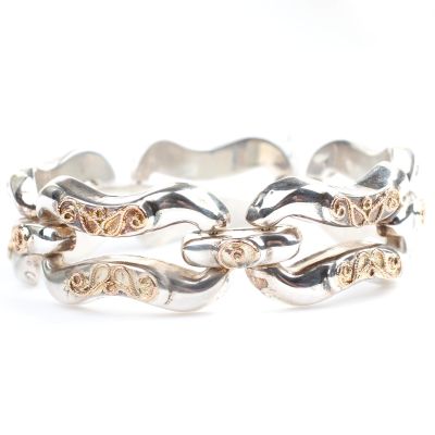 14 Ayar Altın ve Gümüş Kalın Bufalo Bilezik - 3