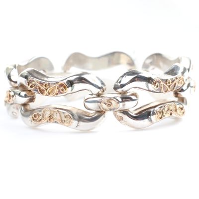 14 Ayar Altın ve Gümüş Kalın Bufalo Bilezik - 4