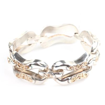 14 Ayar Altın ve Gümüş Kalın Bufalo Bilezik - 5