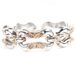 14 Ayar Altın ve Gümüş Kalın Bufalo Bilezik - 8