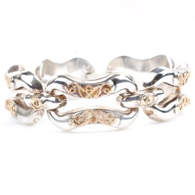 14 Ayar Altın ve Gümüş Kalın Bufalo Bilezik - 8