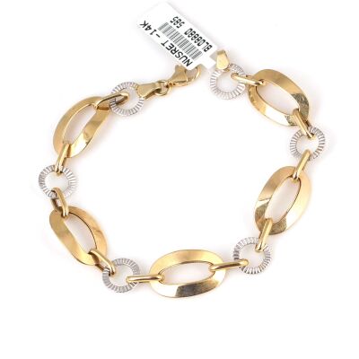 14 Ayar Altın Yeşil Beyaz Bombeli Zincir Bileklik - 1