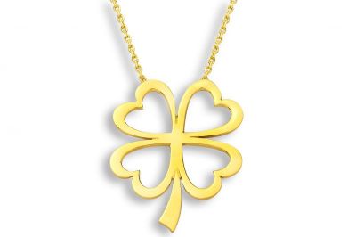 14K Gold Clover Heart Necklace - 1