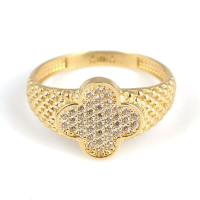 14 Ayar Altın Yonca Şeklinde Zirkon Taşlı Yüzük - 2
