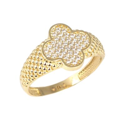 14 Ayar Altın Yonca Şeklinde Zirkon Taşlı Yüzük - 1