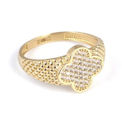 14 Ayar Altın Yonca Şeklinde Zirkon Taşlı Yüzük - 3